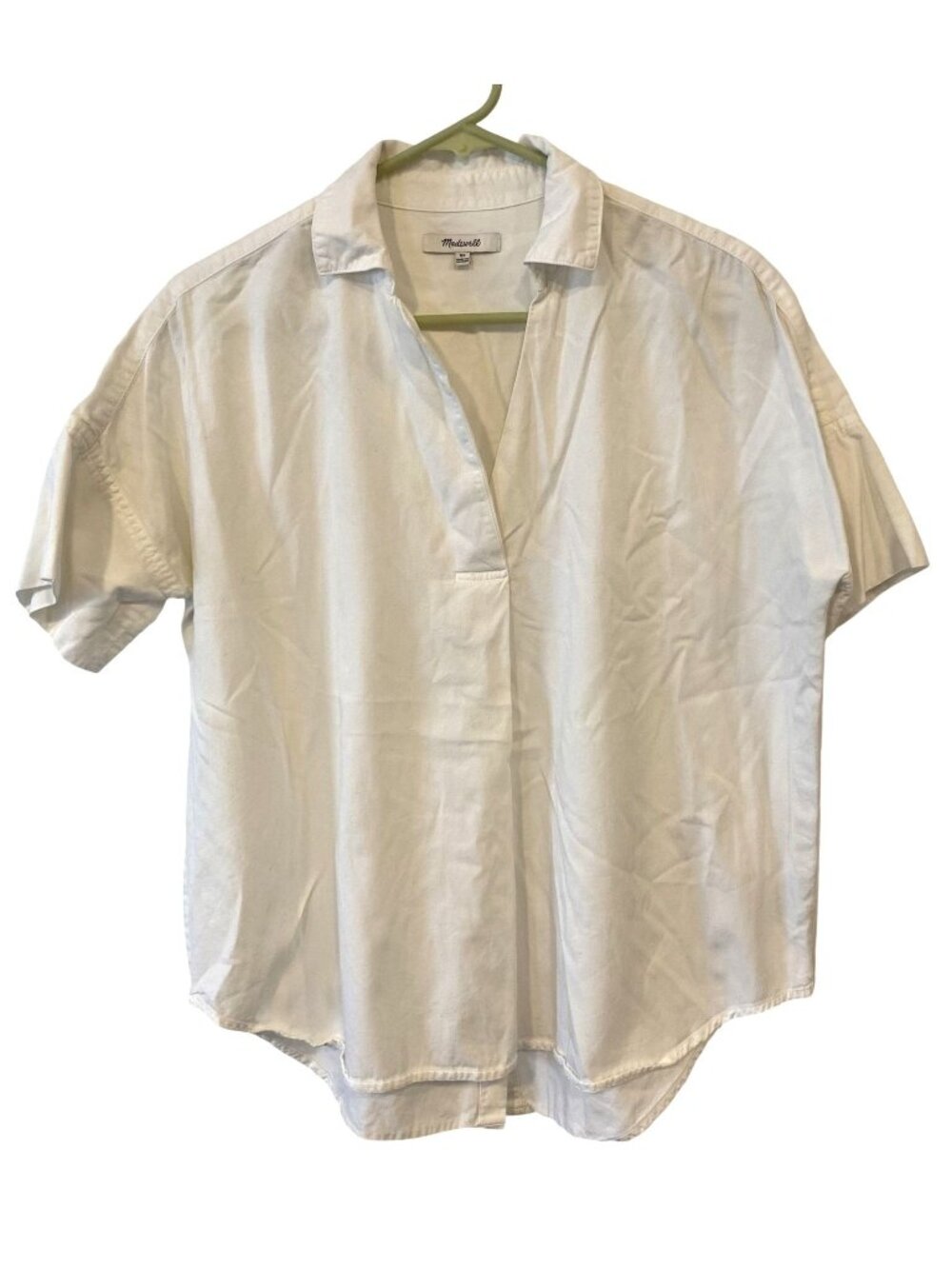 Madewell Womens XS White Oversized Short Sleeve Popover Shirt Blouse Coastal